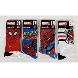 Marvel Spider-Man Novelty Crew Socks Men's Size 9-13 Fun Colorful Lot of 4 New